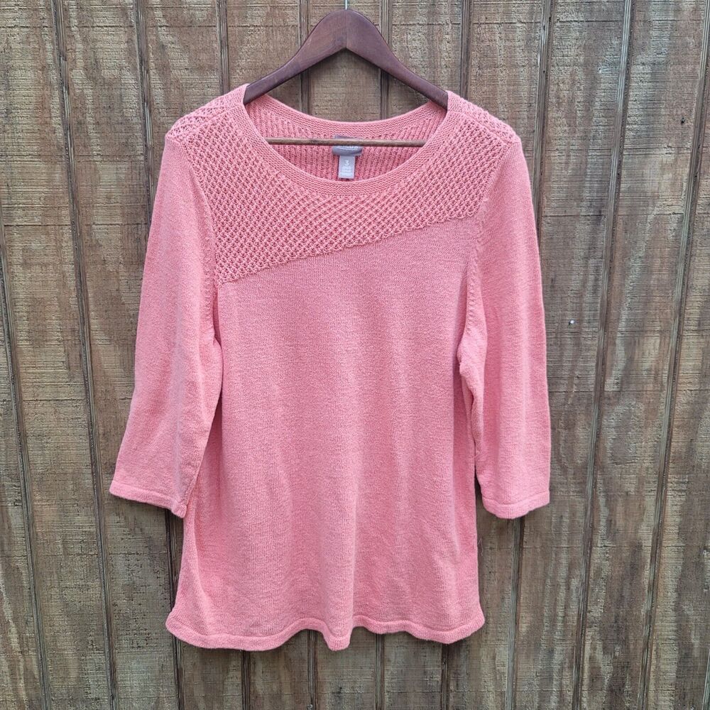 Chicos Stitch 3/4 Sleeve Peach Orange Sweater Chicos Size 3/XL/16